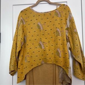 Boho Kantha Bae Yellow Patterned hi low Women's Blouse- one size
